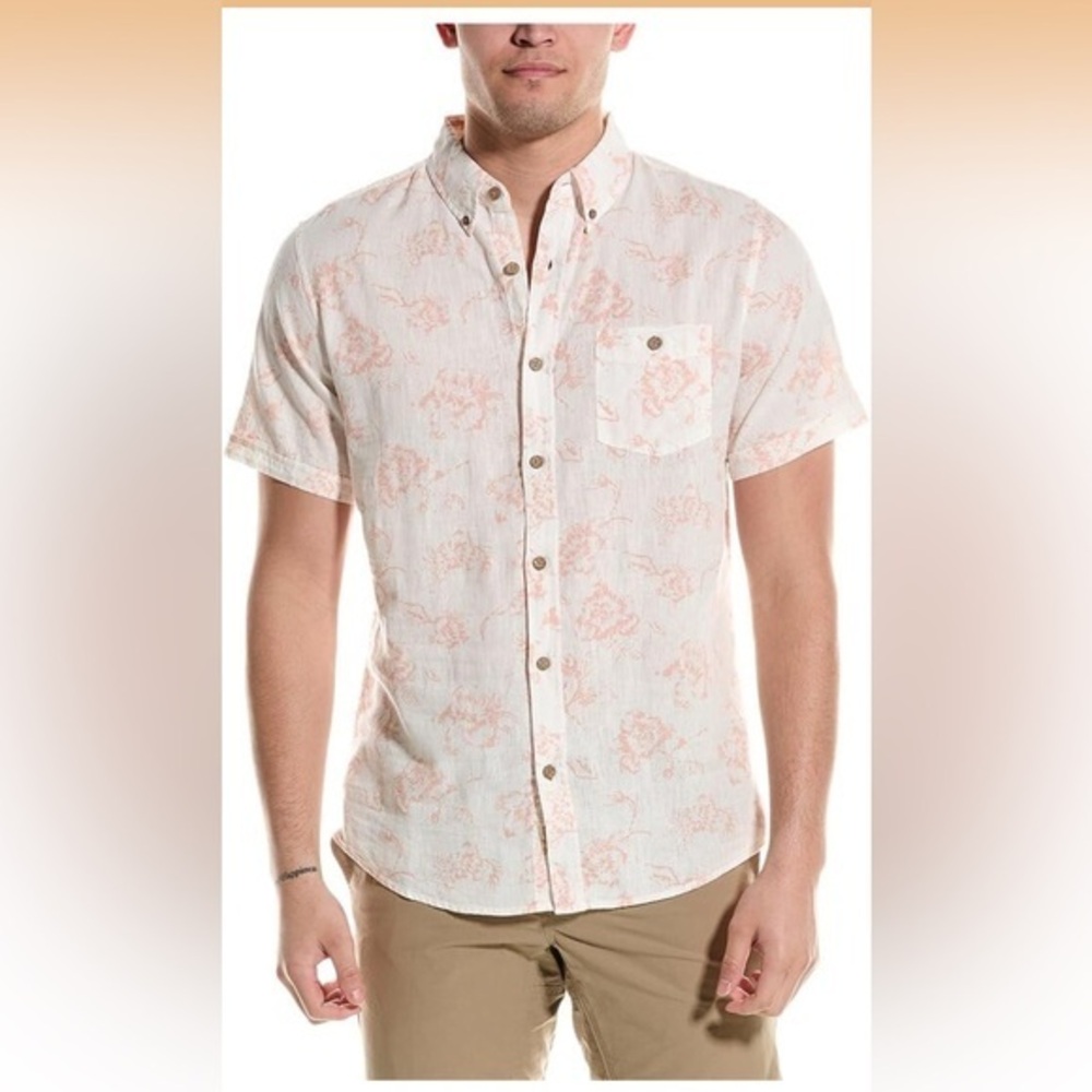 Weatherproof vintage washable linen full button down collard short sleeve shirt